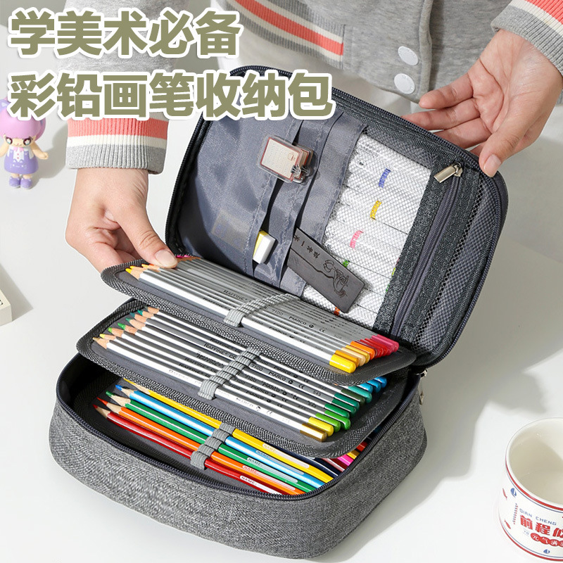 Nuevo estuche para lápices de arte de 72 agujeros, cortina para bolígrafos, bolsa de almacenamiento de bolígrafo de dibujo poroso de gran capacidad, caja de papelería de lápiz de dibujo al por mayor