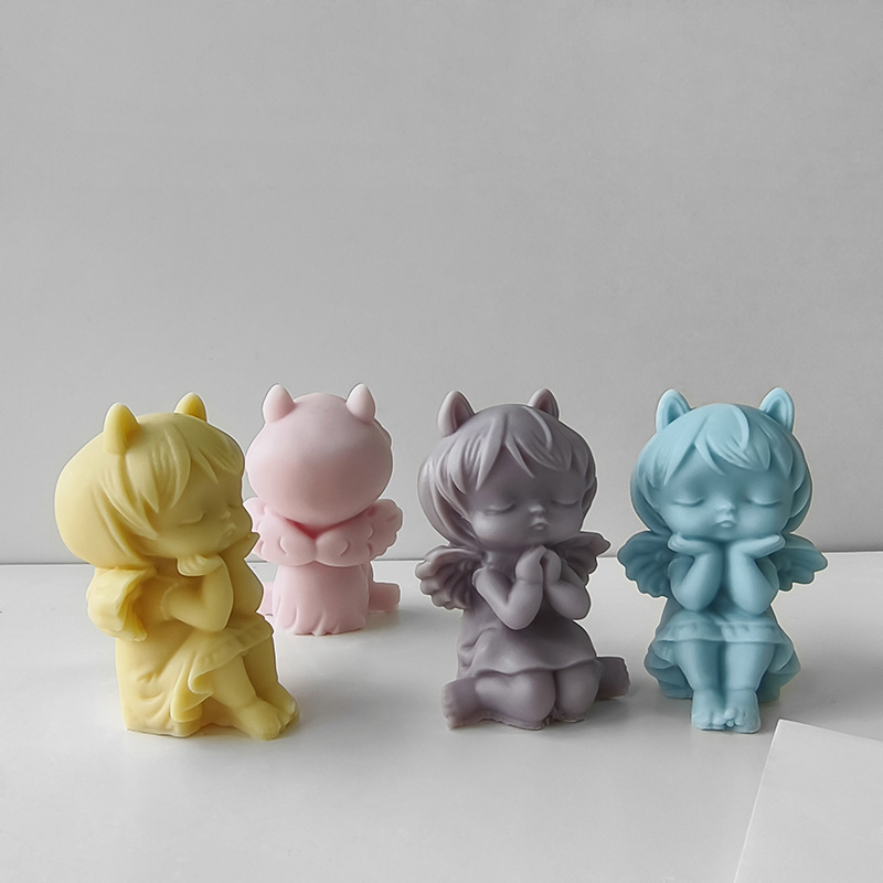 Jiahuimei yeso muñeca molde de silicona DIY Angel Girl aromaterapia vela casera epoxi dibujos animados adornos