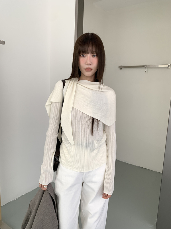 MMC羊毛针织衫女秋季新款高级感修身显瘦长袖打底衫披肩两件套装|undefined