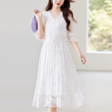 原创原创真丝女装V领桑蚕丝连衣裙女重工刺绣收腰显瘦82497010