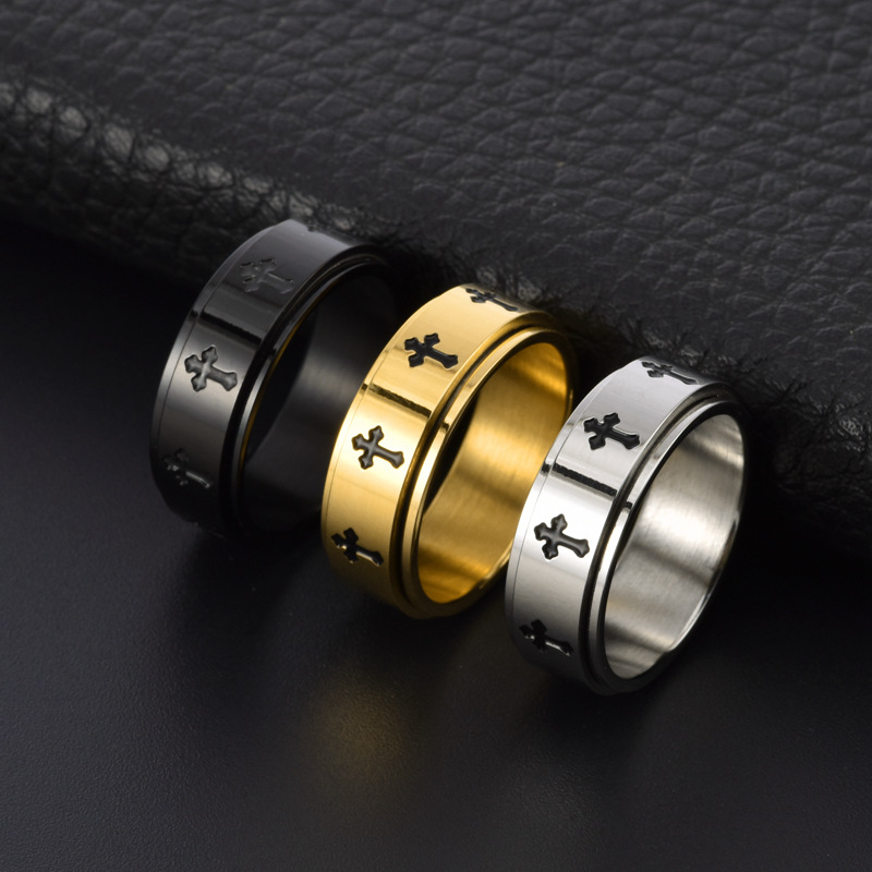 Festival Occasion 304 Stainless Steel Material Wholesale Jewelry Hip-Hop Cross 304 Stainless Steel 18K Gold Plated Rings