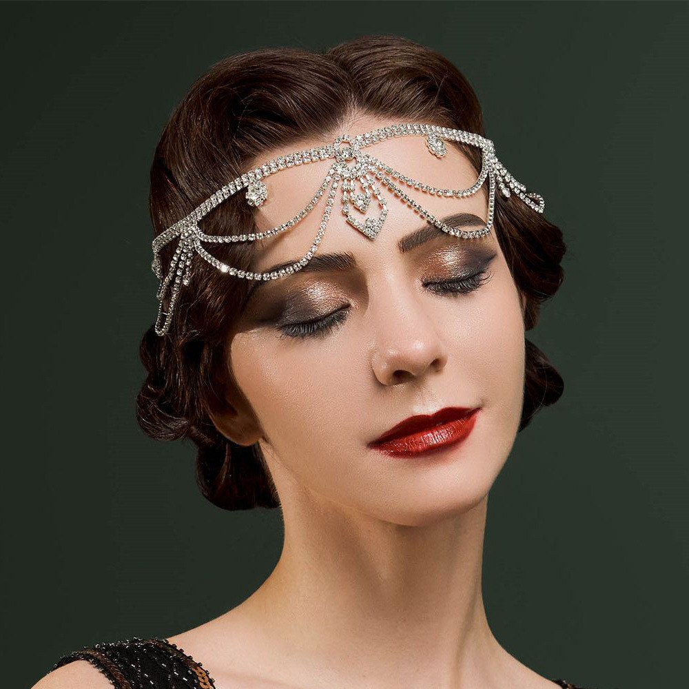 Amazon new multi-layer tassel hair chain headdress European and American fashion bridal rhinestone forehead chain female hair chain