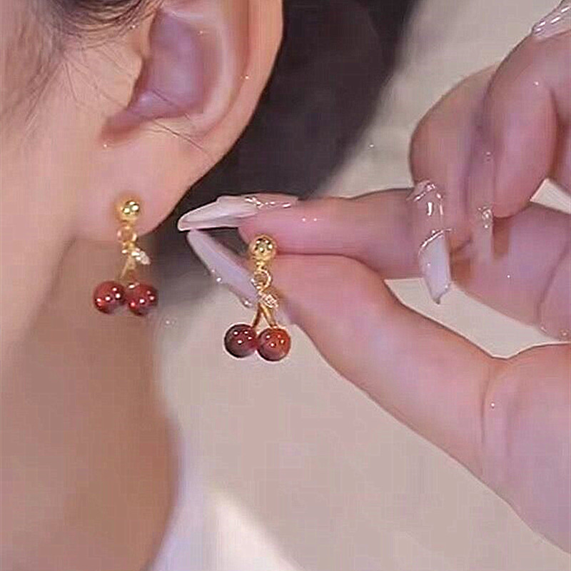 Cherry Necklace Light extravagance A small minority design clavicle temperament zircon Red Cherry Ear Studs 2022 In new wave