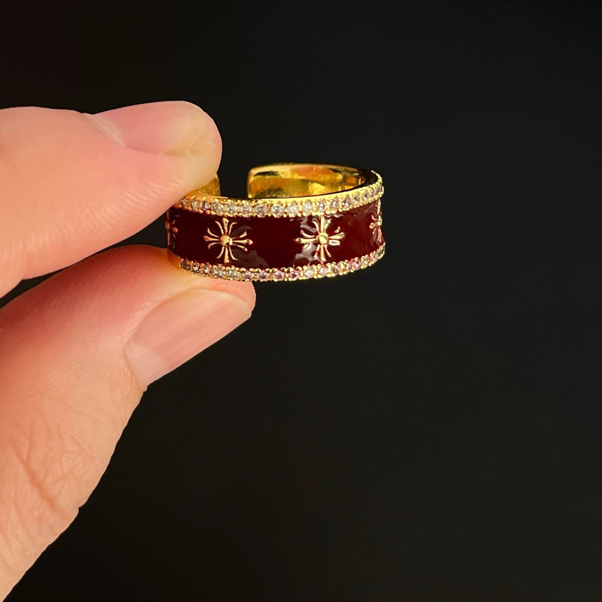 Red Drip Glaze Cross Ring Women's Retro Hot Girl Ring Niche High-End Stacked New Ring