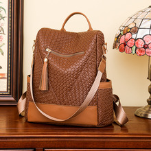 流苏双肩包女士2024新款时尚复古防盗背包大容量软皮旅行女生背包