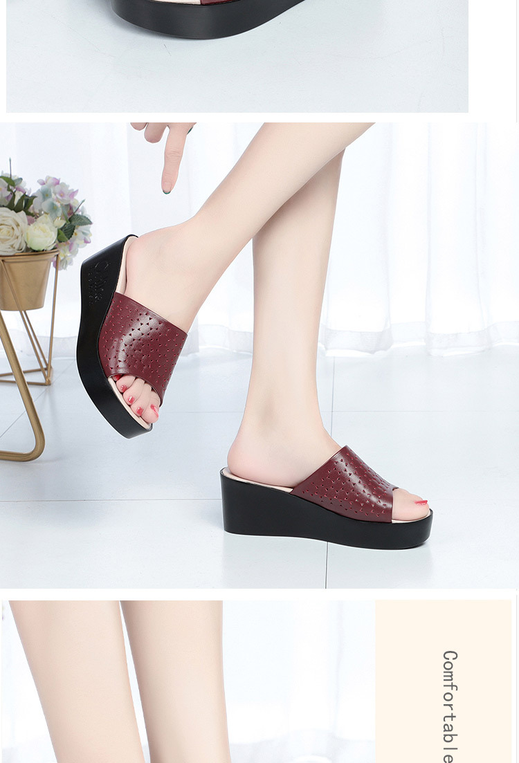 Dép lê đế xuồng nữ đế dày mềm mại, gót cao khoảng 5–7 cm, phong cách mùa hè — Đỏ rượu chi tiết 7