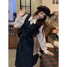 温柔风牛仔高腰连衣裙女2025春季新款显瘦气质时尚桔梗长裙两件套
