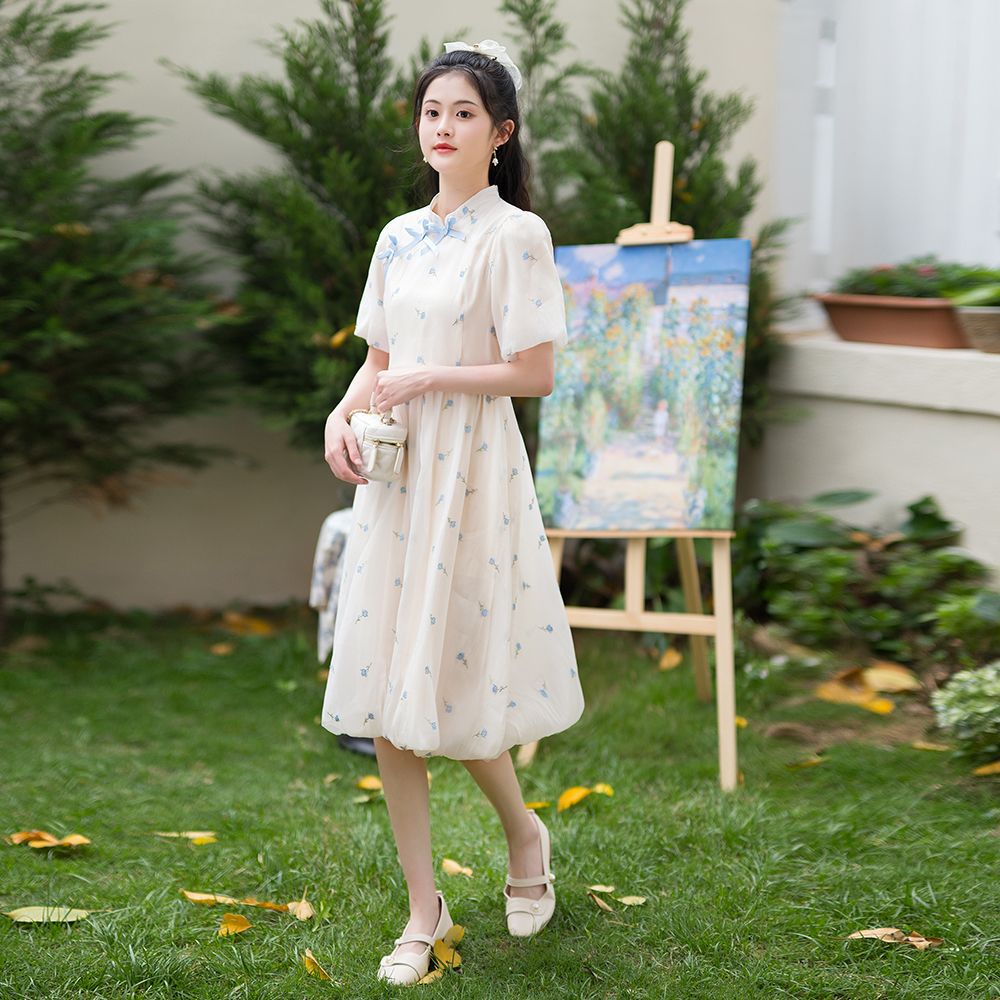 New Chinese Style Dress for Girls Summer 2025 New Junior High School and High School Students Han Dynasty Cheongsam Style Floral Long Skirt
