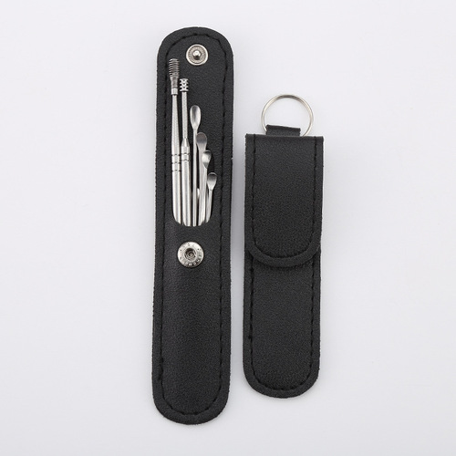 Stainless steel ear spoon set of 6, dual-headed spiral portable ear cleaning tool, skin-friendly set