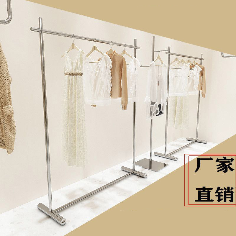 Tienda de ropa de acero inoxidable piso simple percha de ropa de mujer percha de ropa vertical percha de ropa isla