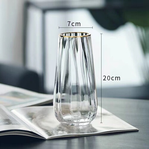 Nordic ins style gold vertical glass vase water grown flowers internet celebrity living room vase ornaments wholesale