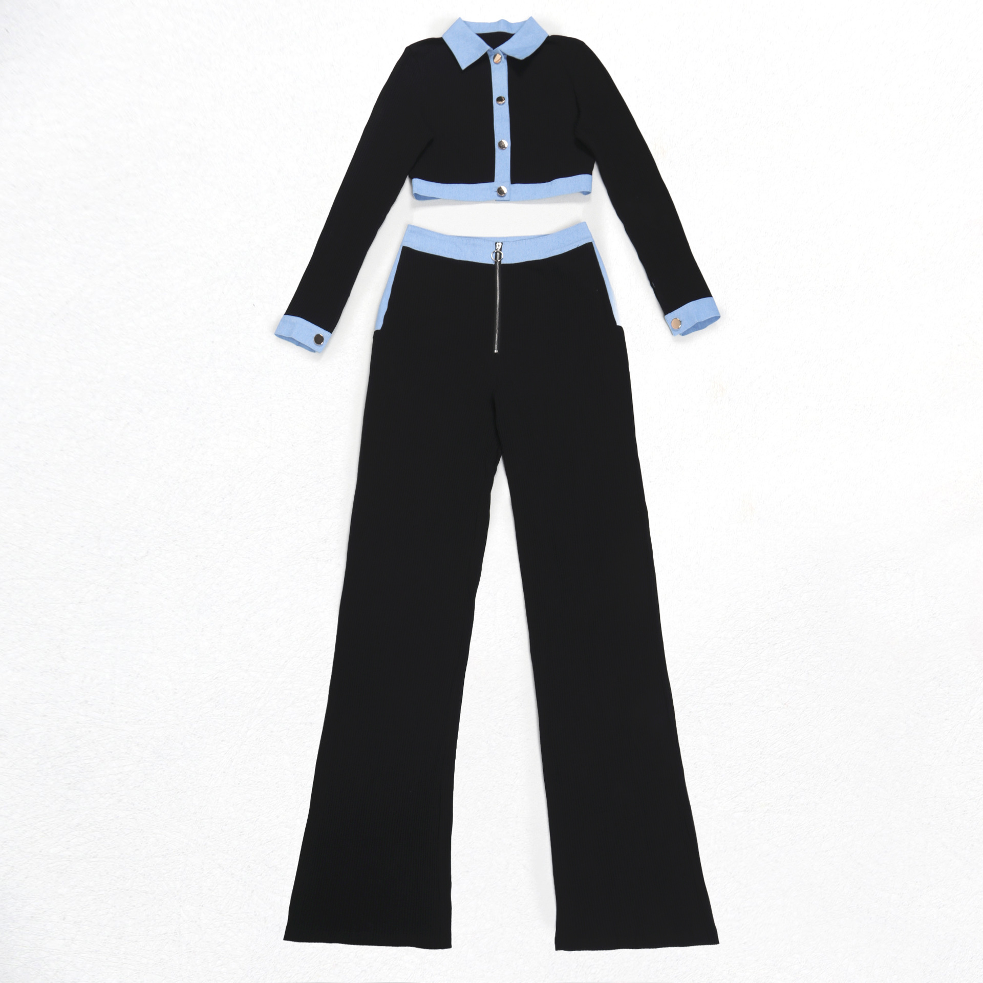 Abbigliamento donna sexy monopetto slim retro polo slim maglia pantaloni maglione due set_voghion.com