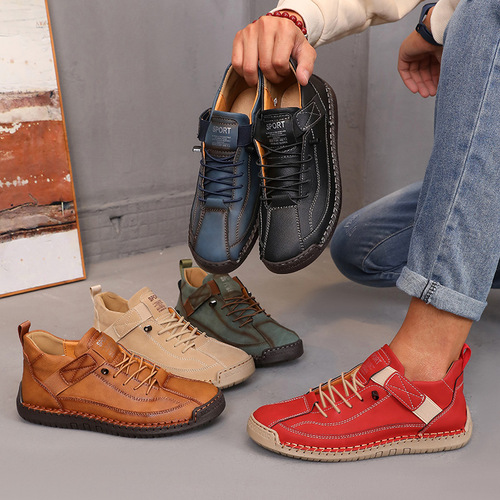 Spring and Autumn Fashion Couple Leather Boots Outdoor Casual Men and Women Plus Size Short Boots Handmade Men's Boots