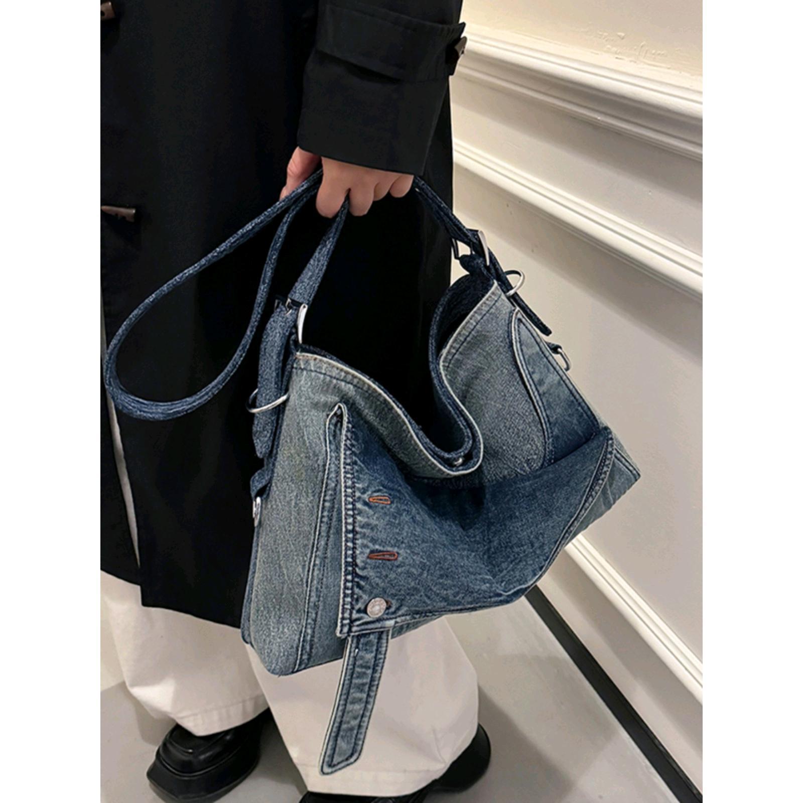 Bolso de gran capacidad de mezclilla retro de moda para mujer 2024 otoño e invierno nuevo estilo mensajero de cercanías bolso grande de hombro bolso Tote