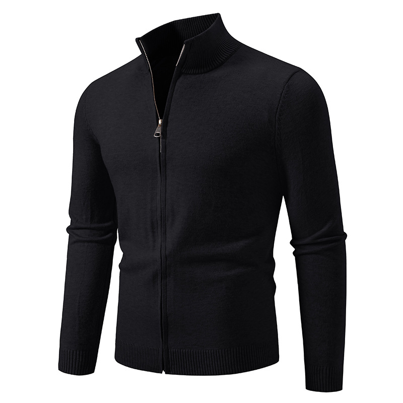 Slim-Fit Zip-Up Knit Cardigan For Men – Modern Stand Collar Pullover For Urban Layering_voghion.com
