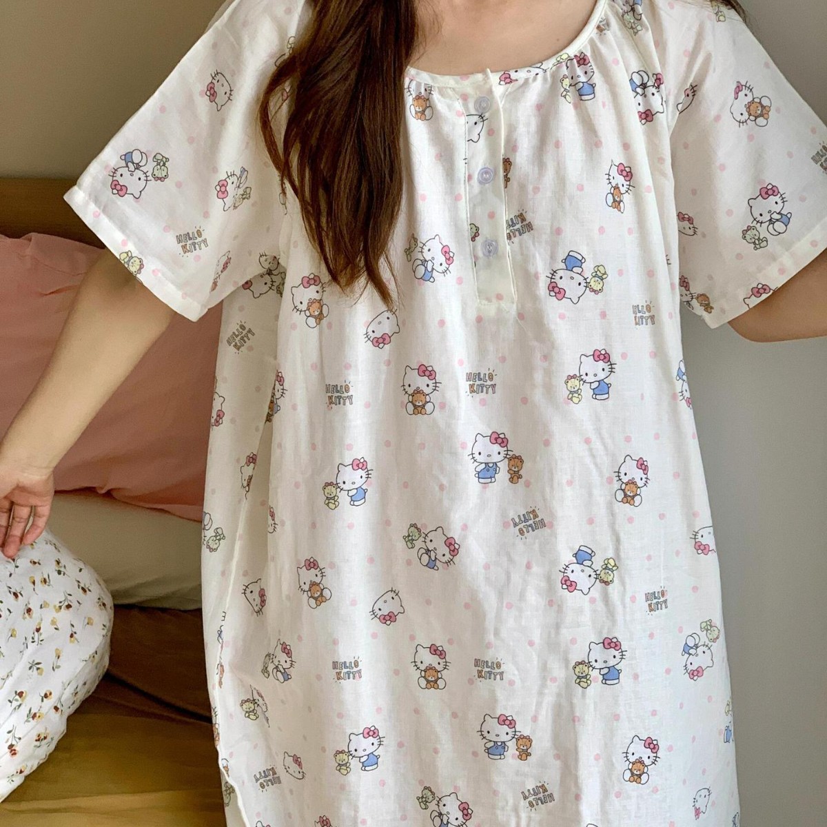 2025夏新款睡裙云朵棉家居服圆领宽松休闲女士睡衣韩风裙子高颜值