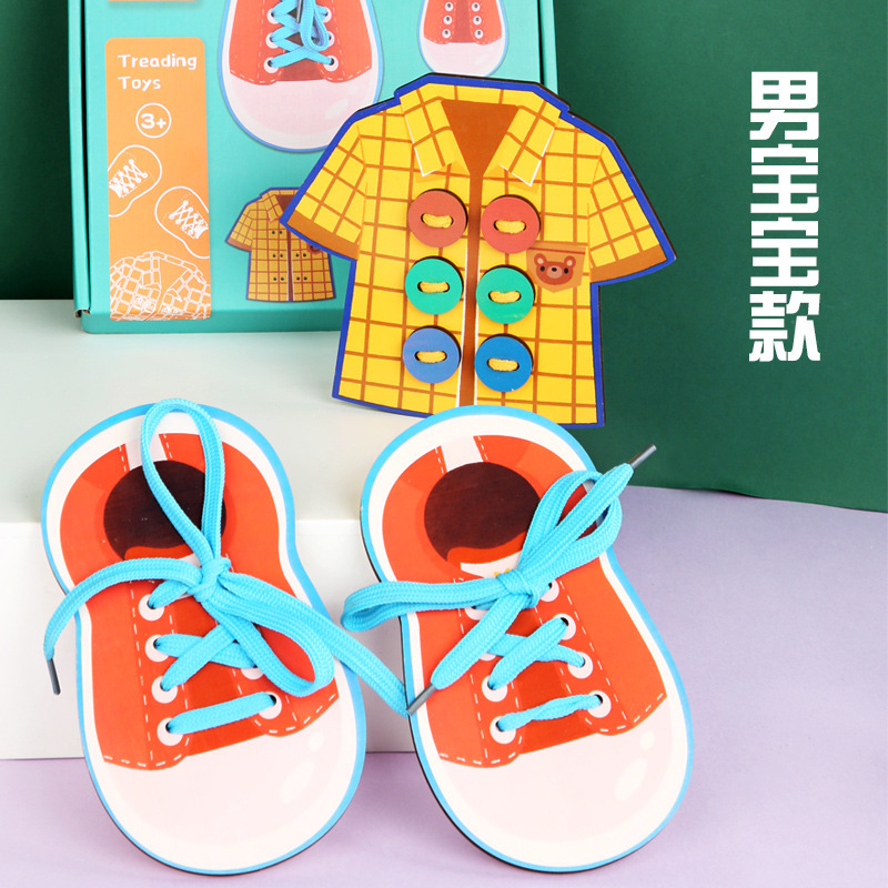 Kindergarten niños con cordones de zapatos, ayudas didácticas, juguetes educativos de educación temprana Montessori, ejercicios de entrenamiento de movimientos finos de dedos para bebés