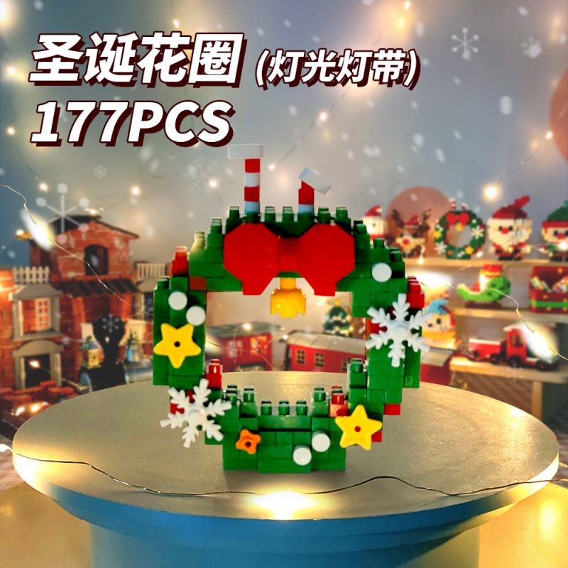 国境を越えた人気は積み木の小さな粒子と一緒に雪だるまを作ったクリスマスヘラジカのクリスマスプレゼント子供のおもちゃ卸売り|undefined