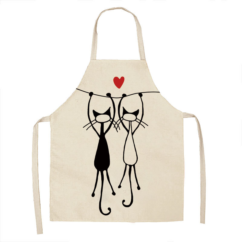Gato blanco y negro de dibujos animados delantal lino cocina casera sin mangas halter antifouling cintura niños babero