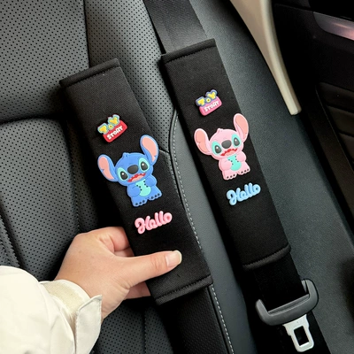 Car Seatbelt Shoulder Pad, Anti-Strangle Protective Cover, Cute Stitch Cartoon Car Interior Decoration, Universal Model (Seat belt shoulder pad) - a-pair-of-come-on-stitch-ice-silk-shoulder-straps