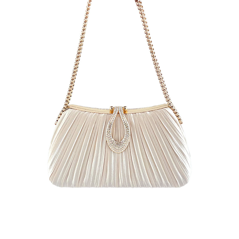 New Cross-Border Pleated Evening Bag Solid Color Handbag Simple Versatile Trendy Elegant Cheongsam Banquet Bridal Women's Bag - Thumbnail 5