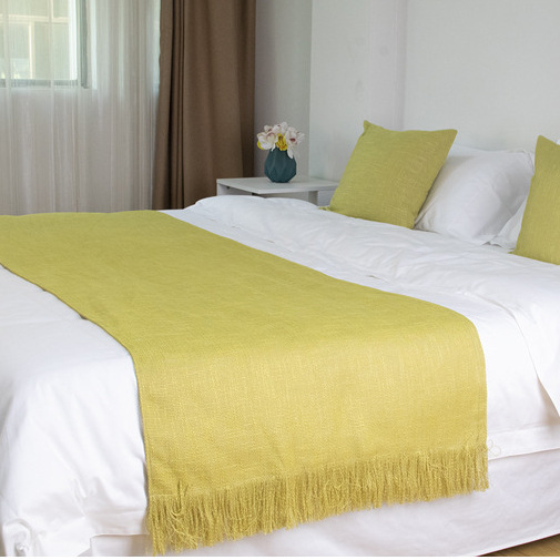 Modern Nordic Plain Color Handmade Fringe Bed Flag for High-End Hotels, B&Bs, Home Decor, and Model Rooms Bed End Throw Cushion