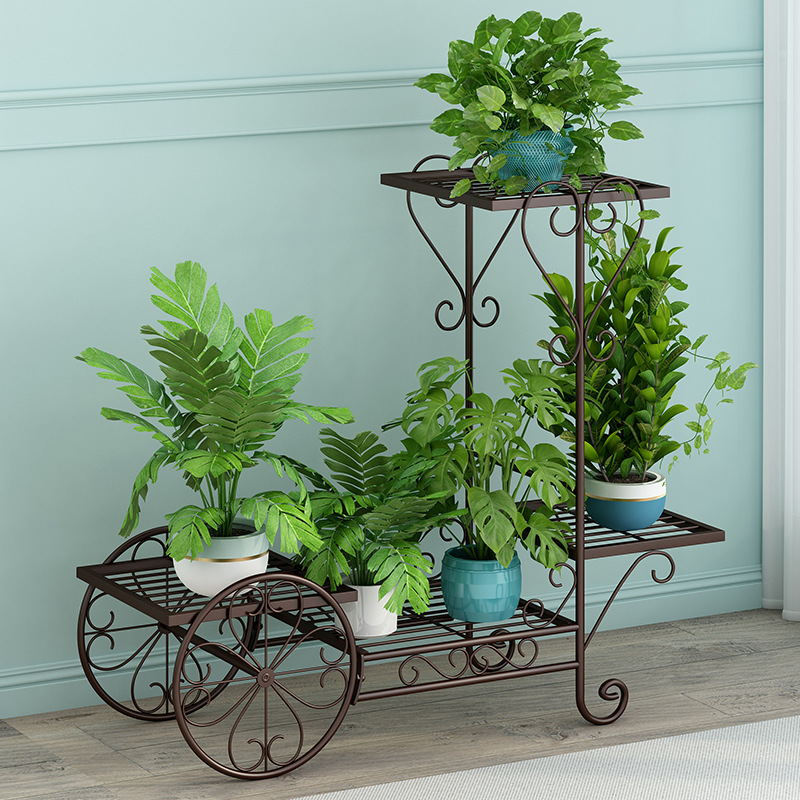 Solenow Wholesale Wrought Iron Bedroom Living Room Balcony Flower Gardening Floor Standing Flower Shop Spider Plant Pothos Plant Stand