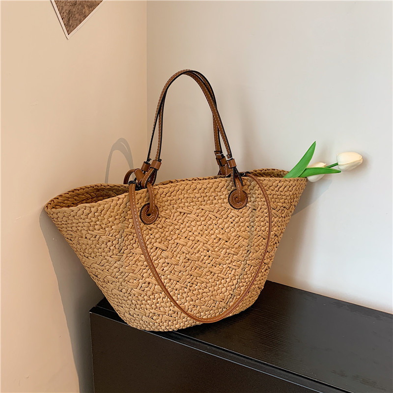 Luojia Non-standard Straw Woven Bag Large Capacity Simple Handmade Woven Handheld Shoulder Bag Women's Summer Seaside Beach Luojia Non-standard Straw Woven Bag Large Capacity Simple Handmade Woven Handheld Shoulder Bag Women's Summer Seaside Beach
