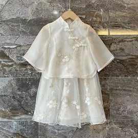 儿童汉中国风夏装民国风女童古装唐装汉服刺绣纱裙公主裙两件套
