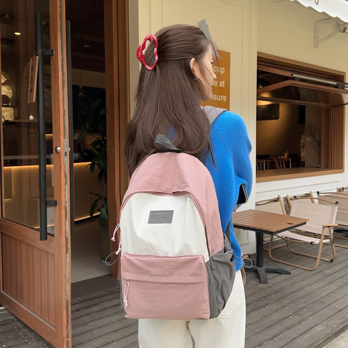 2025 New Contrasting Color Backpack Nylon Student School Bag College Student School Bag Junior High School High School Contrasting Color Backpack