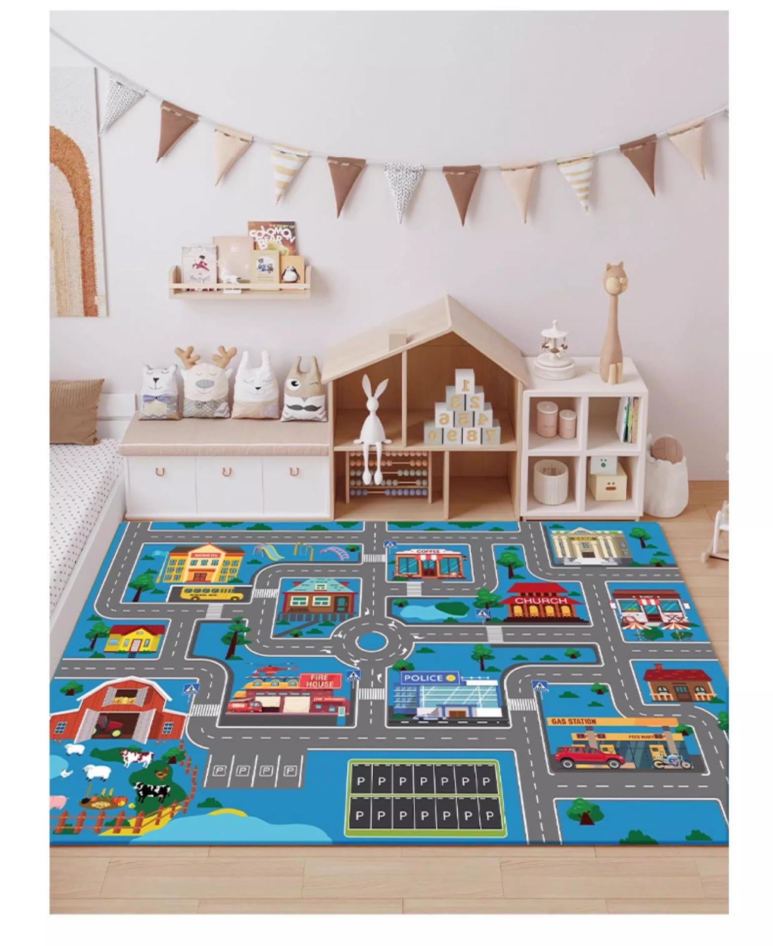 Living Room Balcony Large Size Baby Crawling Mat Car Track Parking Lot Children's Game Crystal Velvet Floor Mat