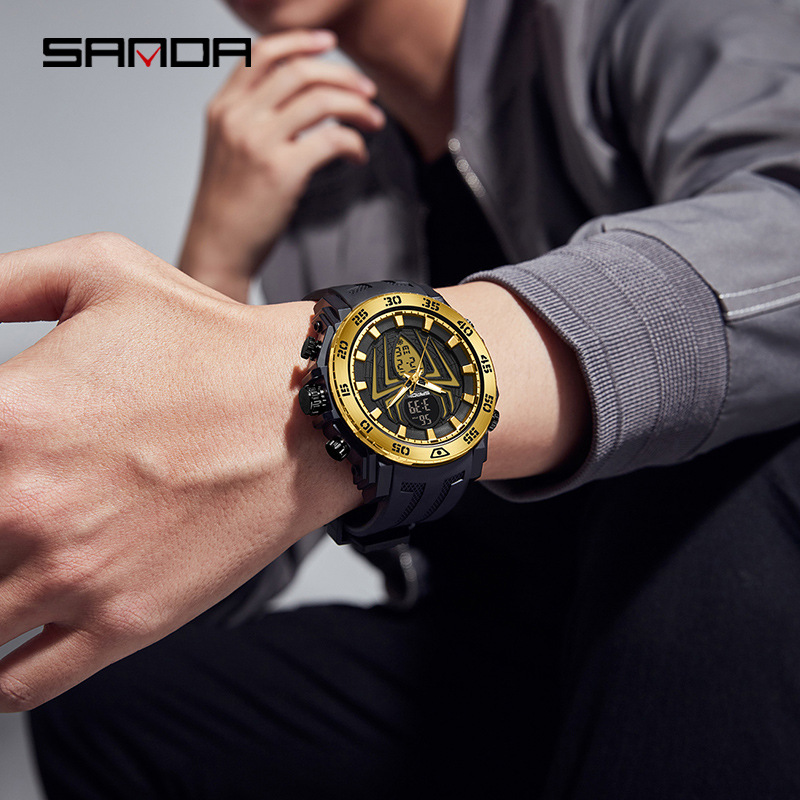 SANDA 6111 moda creativa Araña doble pantalla hombres y mujeres adolescentes reloj electrónico reloj multifuncional