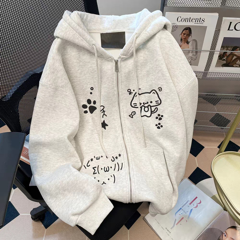 Heavy Weight Velvet Thickeneded Hooded Trendy Brand Chic Sweatshirt for Men and Women in Autumn and Winter Loose and Versatile Long-Sleeved Zipper Cardigan