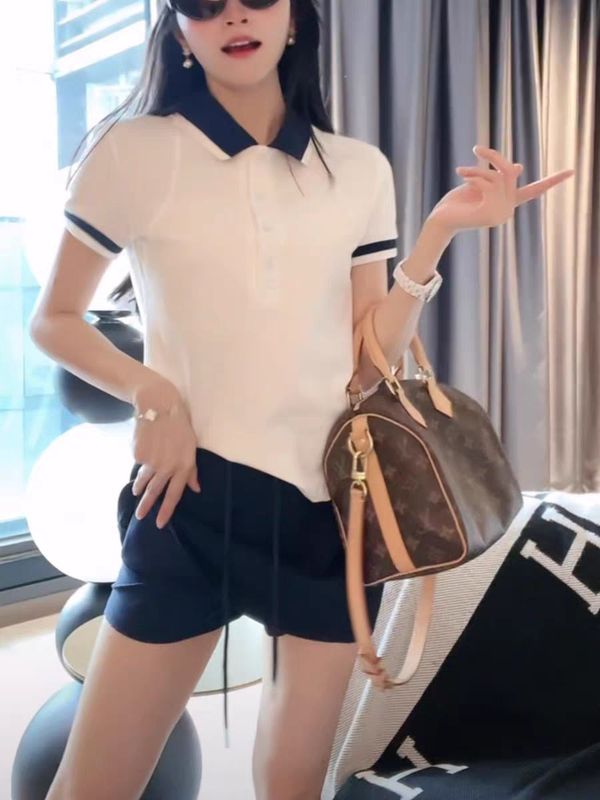 アカデミック風poloシャツ折り襟半袖tシャツレディース夏2025年新作白コート高級感プラスショルダー|undefined