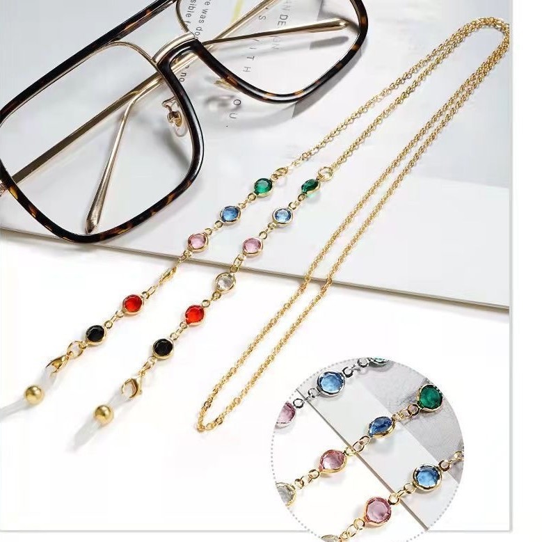 Cadena de gafas de diamantes transfronteriza europea y americana, cadena de metal antideslizante femenina de alta calidad, decoración simple de nicho, cadena colgante anti-pérdida