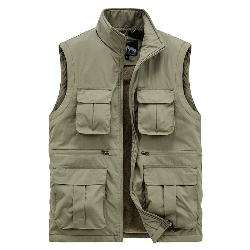 Зимний теплый жилет на флисовой подкладке, утолщенный рыболовный жилет с несколькими карманами, мужской Молодежный Повседневный жилет 7188