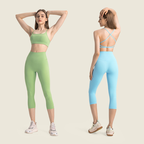 Spring and summer new style yoga cropped pants with no embarrassing lines, high waist, hip lift, slim slimming sports fitness pants for women