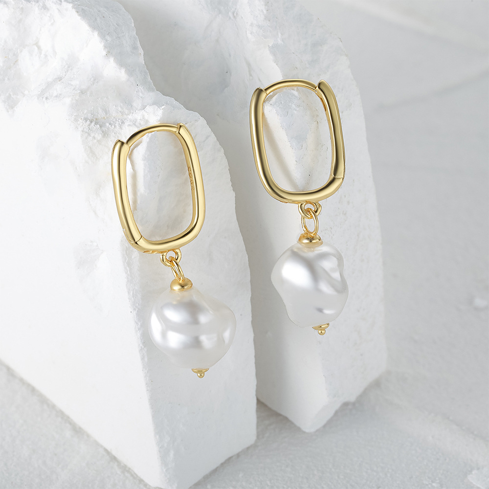 1 Pair INS Style Elegant Geometric Plating 925 Sterling Silver Imitation Pearl Drop Earrings display picture 3