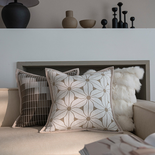 French Cream Style High-End Living Room Sofa Cushion Throw Pillow Sample Room Bedside Cushion Double-Sided Floral Chenille