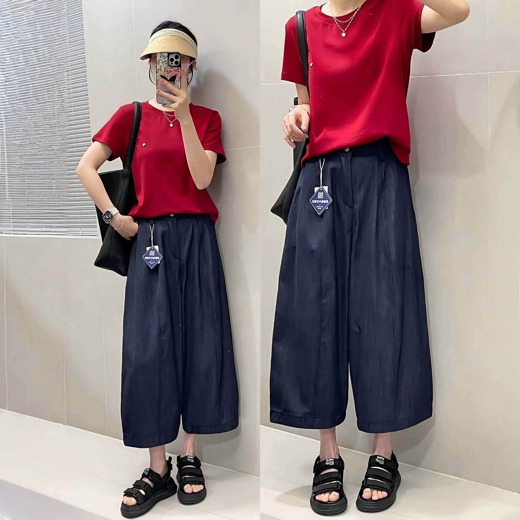 夏日清爽shen裤~mian洗水七分阔腿休闲裤女2026新款夏季薄款裤子