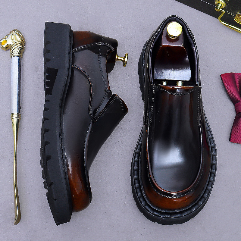New Men's Business Formal Glossy Leather Shoes Cowhide Thick-Soled Genuine Leather High-End Elegant Gentleman Versatile Slip-On Leather Shoes