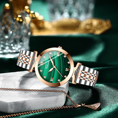 Dawn small square watch women's genuine leather fashion waterproof malachite pattern watch women's ins style small green watch