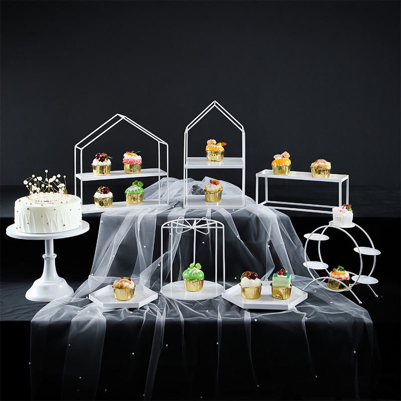 Estilo europeo blanco postre Mesa decoración pastel de boda bandeja soporte de exhibición té de la tarde Merienda stand comida fría té mesa de descanso image 27
