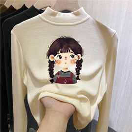 Y2012#女童加绒打底衫秋冬内搭半高领德绒长袖新款儿童女孩上衣潮
