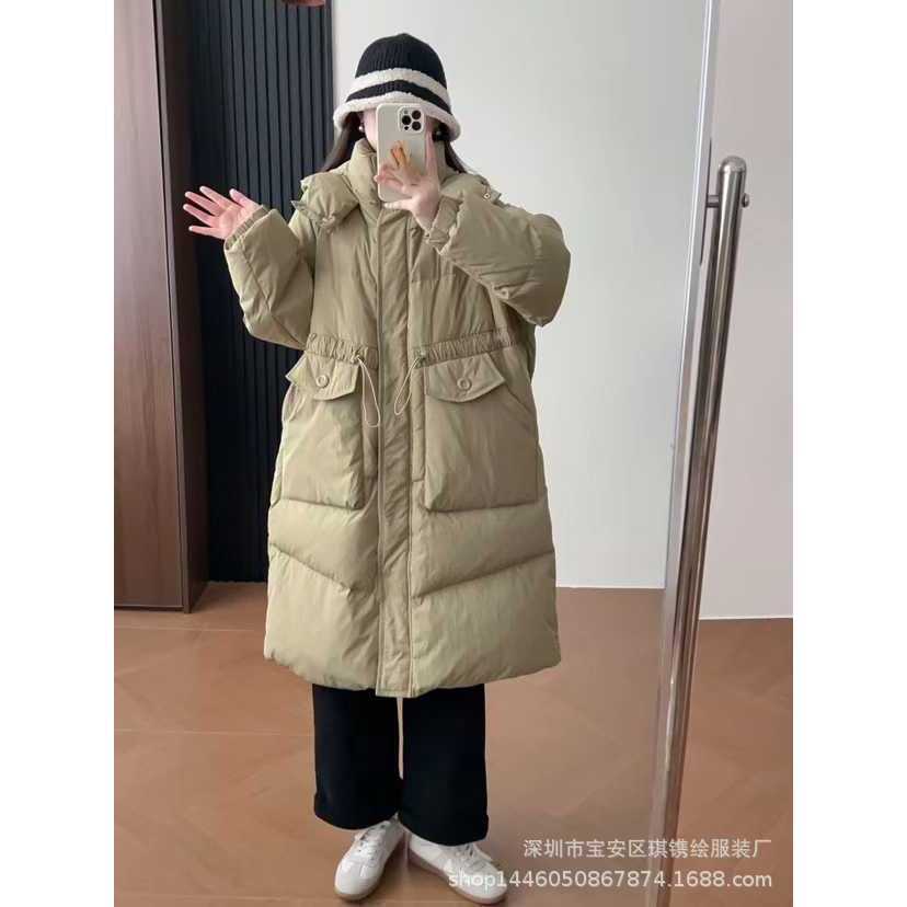 琪镌绘制羽绒服女装中长款过膝加厚宽松收腰白鸭绒保暖外套15085