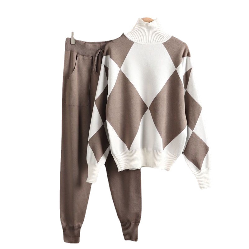 Damenbekleidung, lässiger Modeanzug für Frauen, gut aussehend und altersreduzierend, Temperament, langärmelige Hose, zweiteiliger Strickanzug_voghion.com
