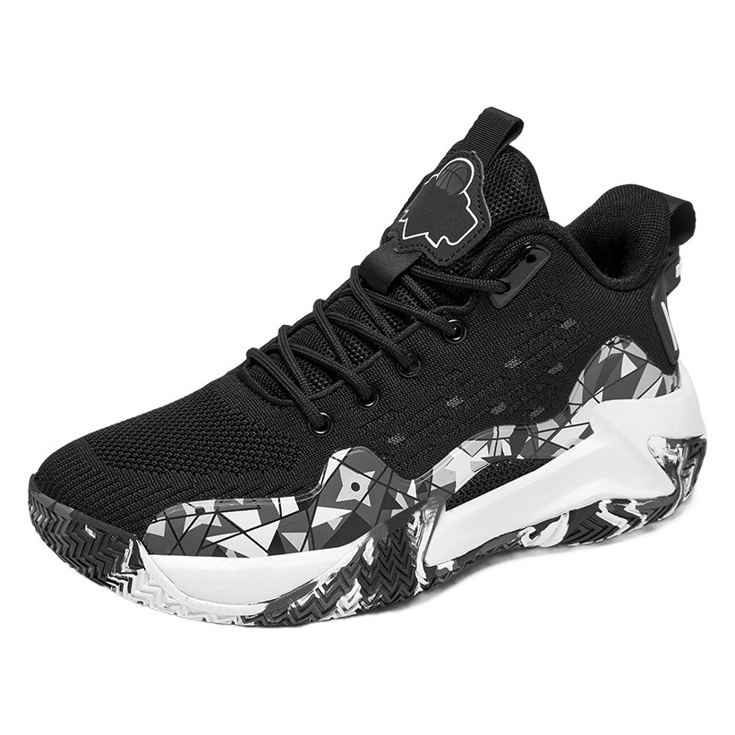 Zapatos transfronterizos para hombre, zapatos de baloncesto de punto con mosca, zapatos deportivos de verano de caña alta, zapatos de entrenamiento para estudiantes jóvenes de camuflaje de malla de moda image 1