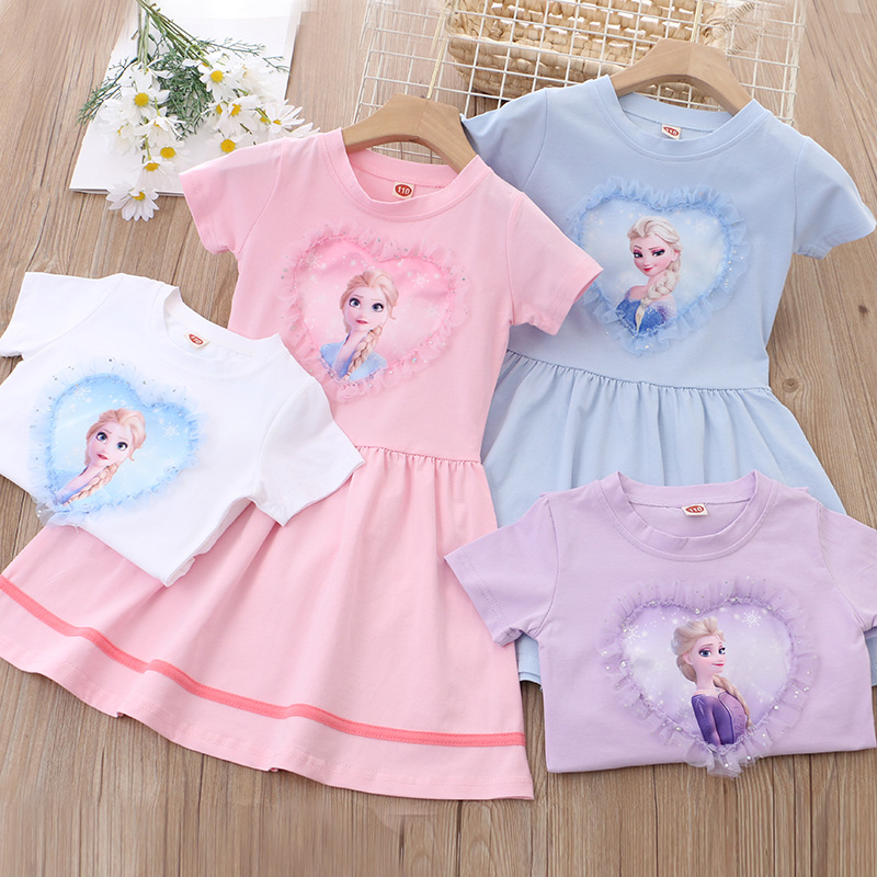 2024 children's clothing summer new Korean girls dress cartoon princess short sleeve skirt foreign trade factory wholesale generation of hair