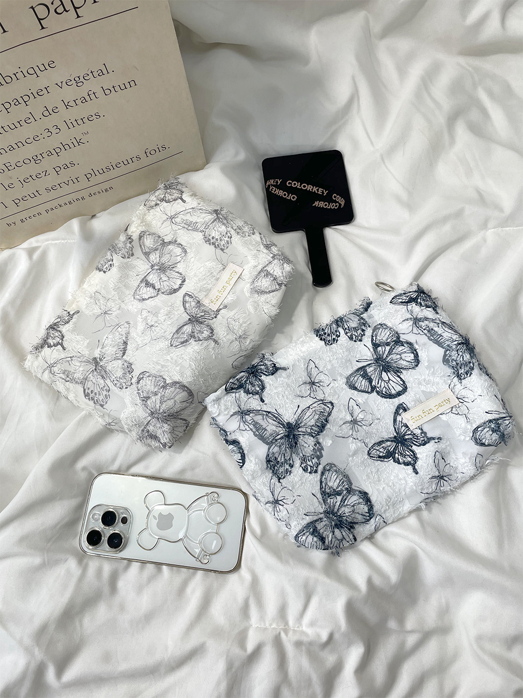 Ins lace mariposa alta sensación bolsa de maquillaje bolsa de almacenamiento para productos de cuidado de la piel bolsa interior bolsa de almacenamiento para viajar bolsa de lavado