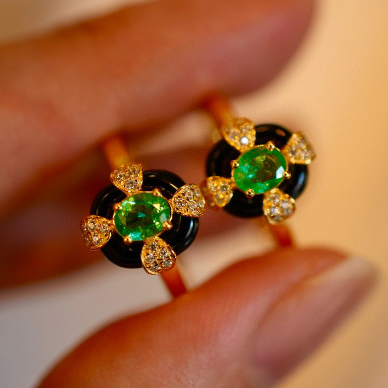 Retro Oval Copper Plating Inlay Artificial Gemstones Rings 1 Piece